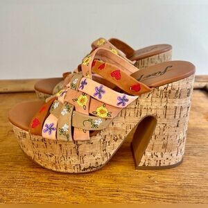 Free People Lisbon Suede Platform Sandals Mules Sandbar Multi Size 5.5 (36 EU)